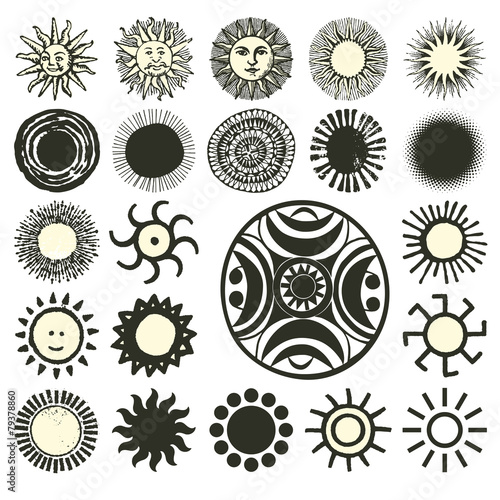 Ancient, old, traditional and modern sun symbols collection