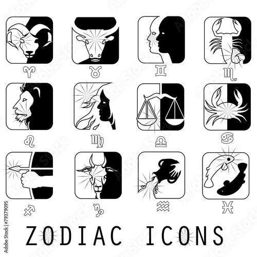 black and white color zodiac icons