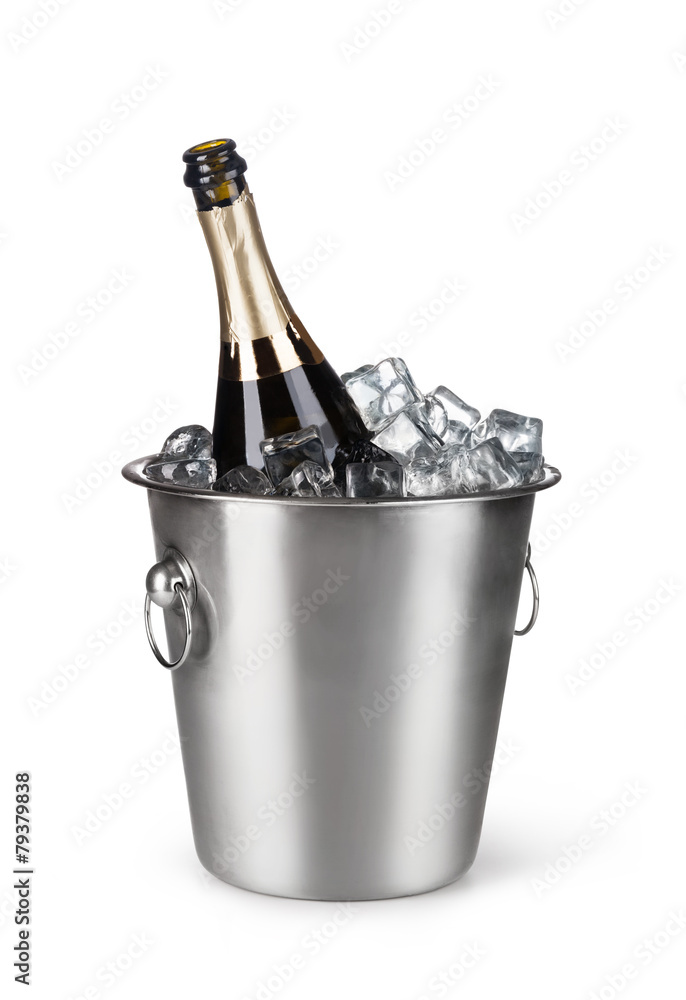 Champagne bottle in a bucket with ice Champagne bottle in a bucket with ice