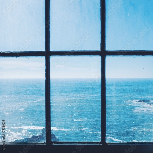 A view of the ocean from an old window.