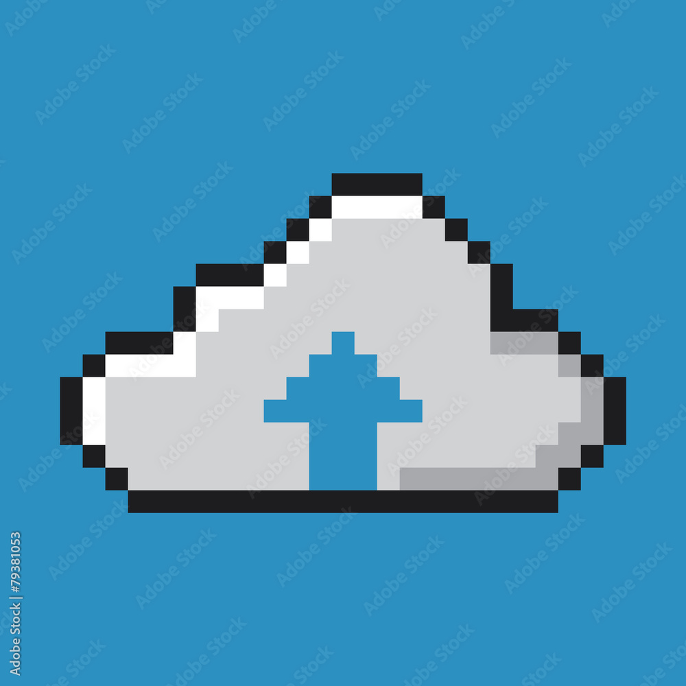 Cloud icon, upload concept. Pixel art. Cloud icon, upload concept. Pixel art.