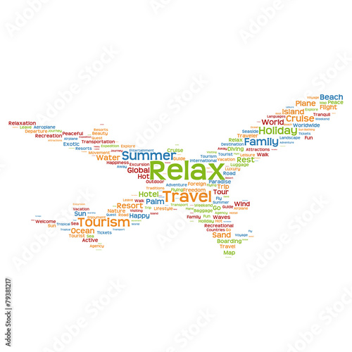 Vector conceptual relax travel or tourism plane word cloud