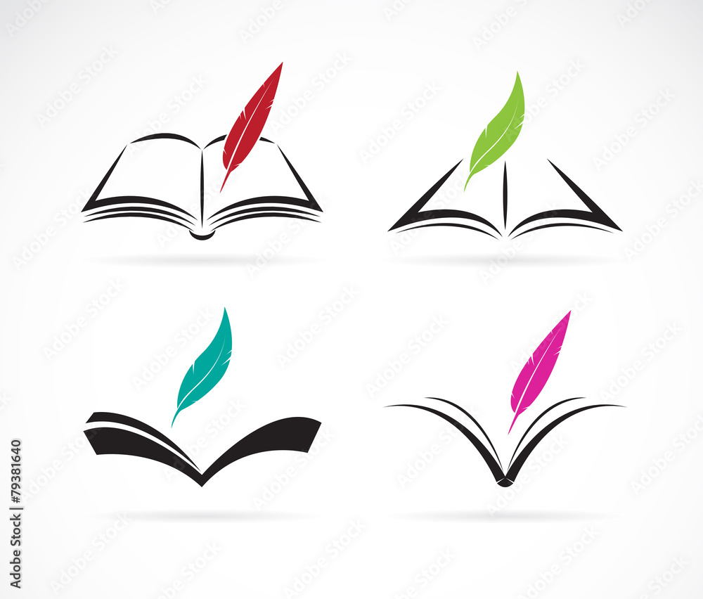 Vector of a book and feather on white background. Easy editable layered vector illustration.