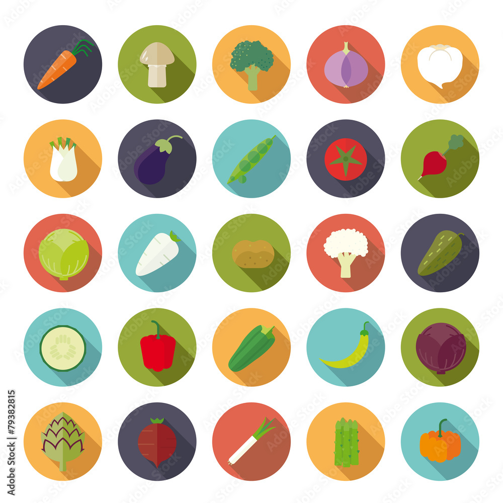 Vegetables Flat Design Circular Vector Icon Set Stock Vector | Adobe Stock