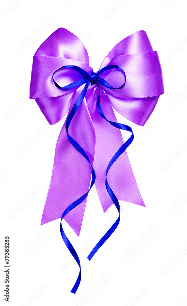 violet bow with blue ribbon made from silk violet bow with blue ribbon made from silk