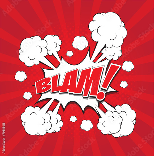 BLAM! wording in comic speech bubble in pop art style