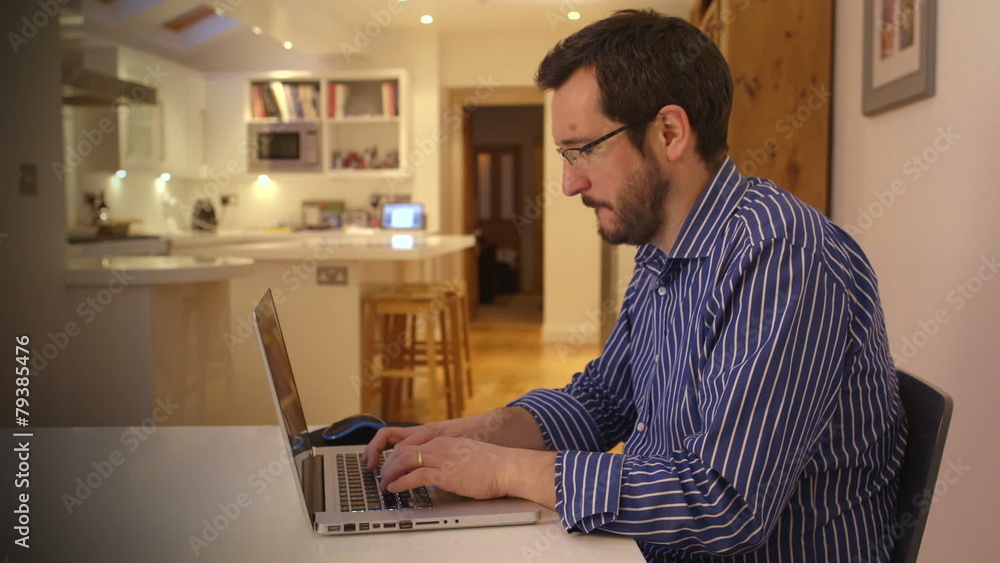 Handsome man working at home on a laptop computer Handsome man working at home on a laptop computer