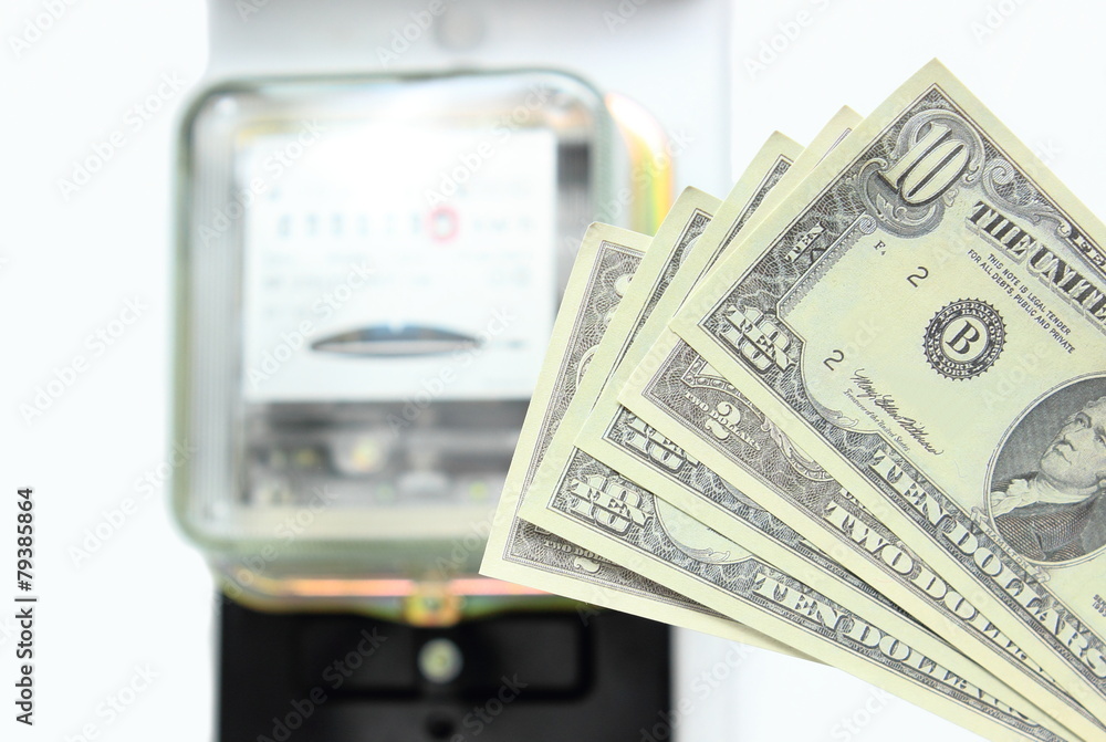 Fototapeta premium Money and electric energy meter