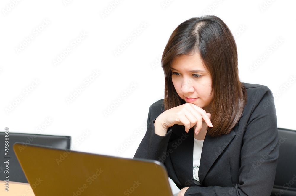 Asian Business woman in suit portrait working with notebook on Asian Business woman in suit portrait working with notebook on