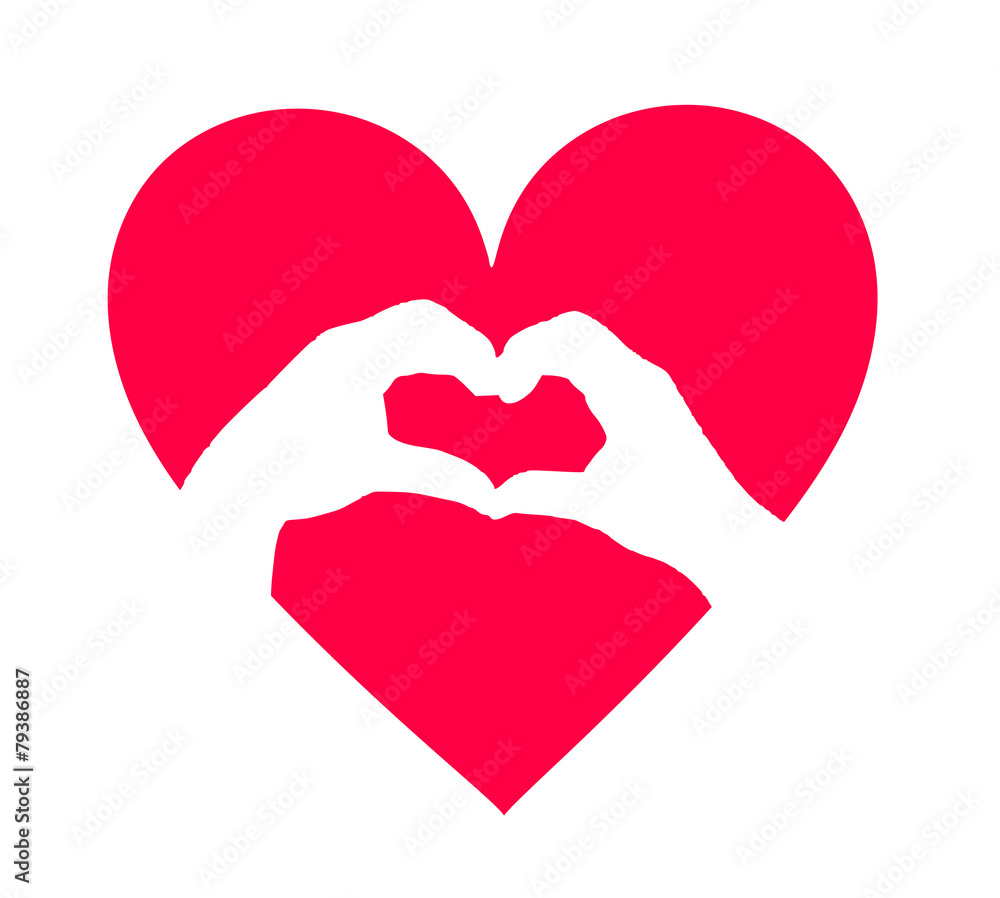 Heart with heart - shaped hands inside vector Heart with heart - shaped hands inside vector
