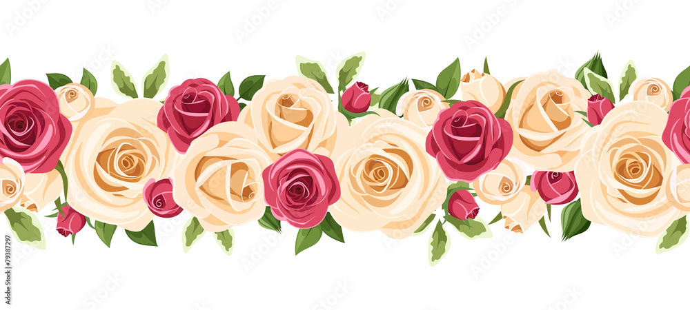 Horizontal seamless background with red and white roses. Stock Vector ...