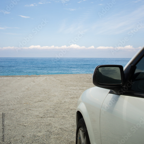Canvas Print road trip car summer beach sea ocean sky
