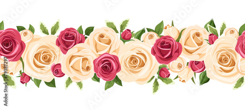 Horizontal seamless background with red and white roses.