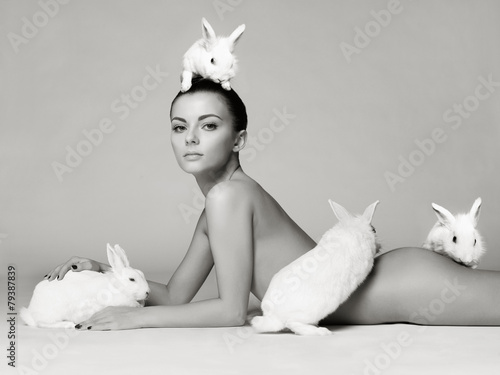 Beautiful woman with rabbit