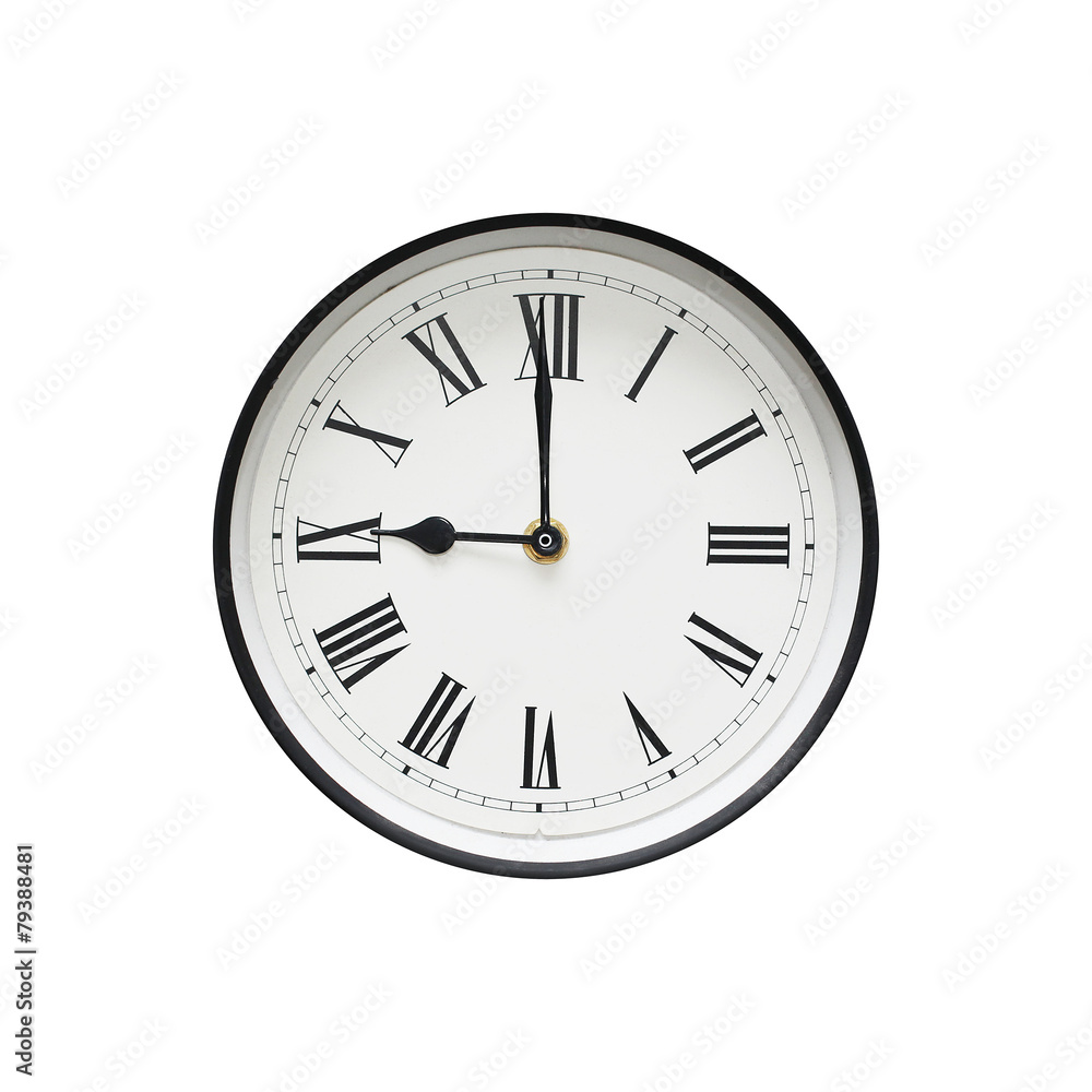 Classic black and white round clock isolated on a white Classic black and white round clock isolated on a white