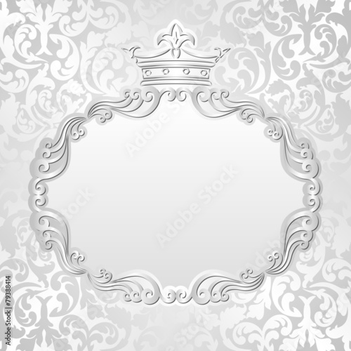 silver background with vintage frame and crown