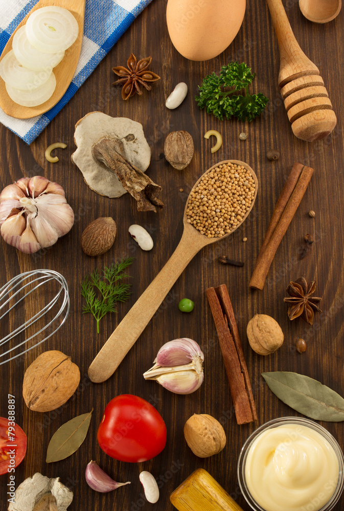 herbs and spices on wood herbs and spices on wood