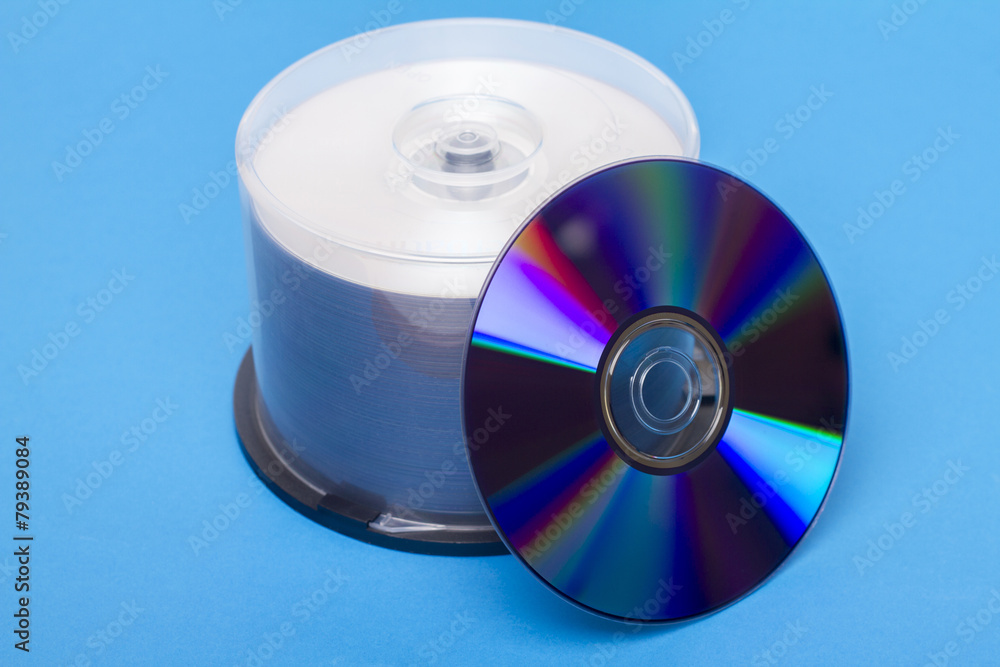 Close view of a bundle of virgin compact discs.