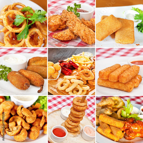 Deep-fried snacks collage
