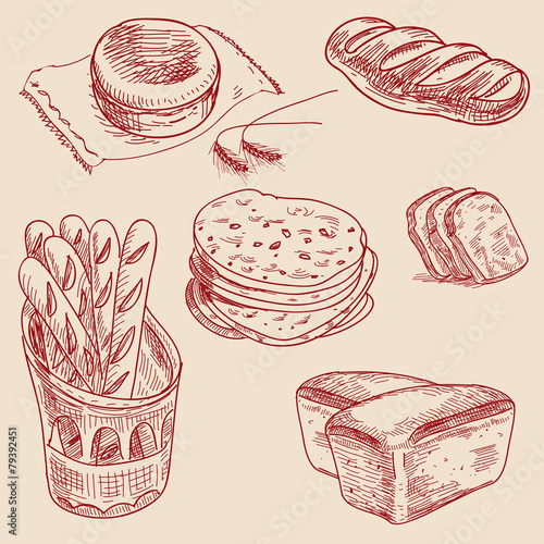 Bakery products hand drawn sketch different kinds bread