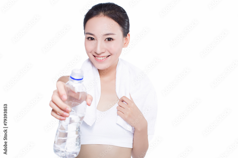 healthy asian woman with towel and water bottle healthy asian woman with towel and water bottle