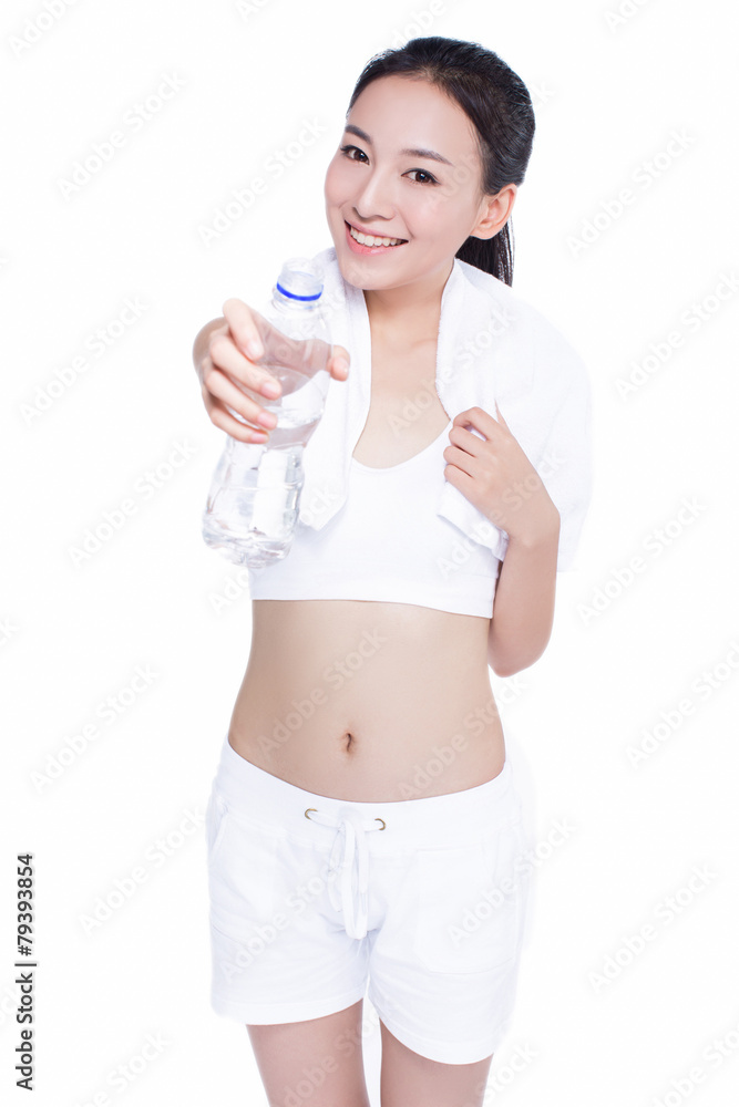 healthy asian woman with towel and water bottle healthy asian woman with towel and water bottle