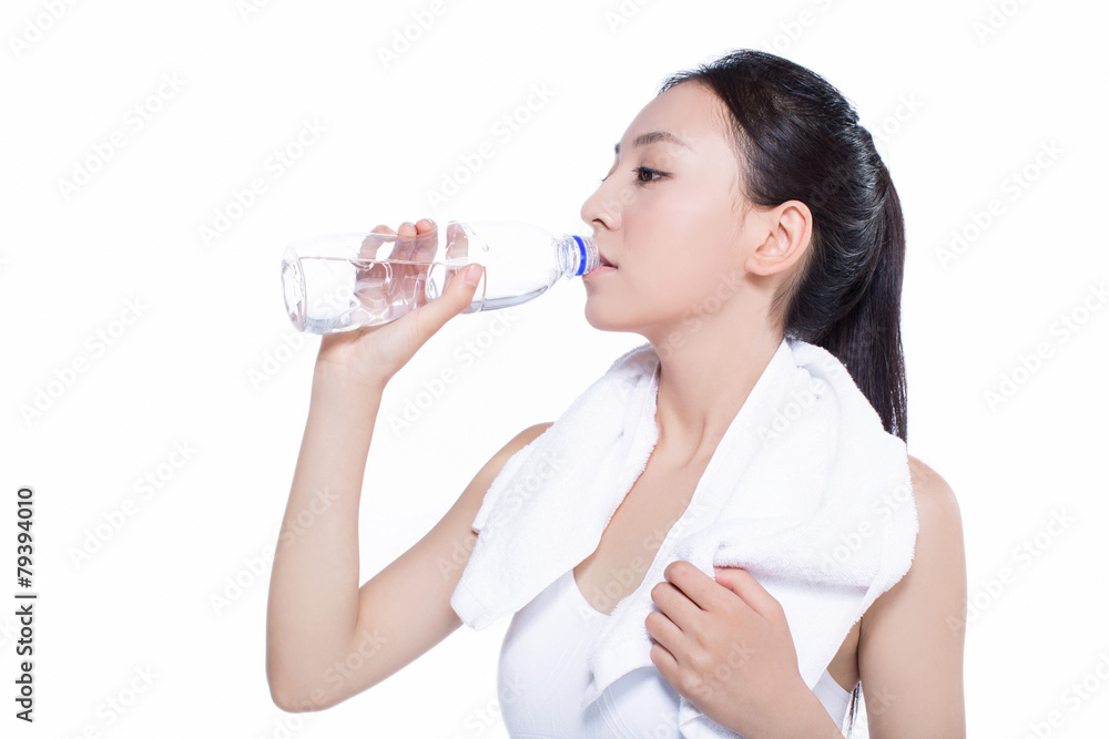 healthy asian woman with towel and water bottle healthy asian woman with towel and water bottle