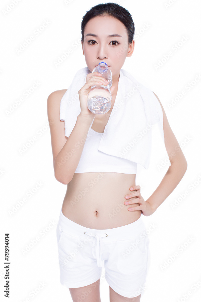 healthy asian woman with towel and water bottle healthy asian woman with towel and water bottle