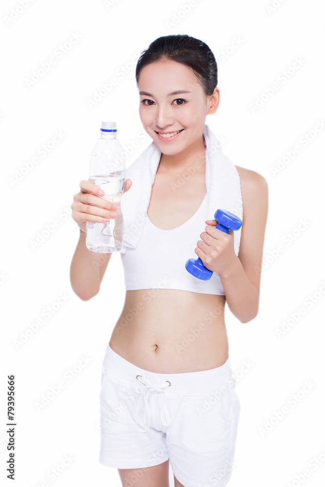 healthy asian woman with towel and water bottle healthy asian woman with towel and water bottle