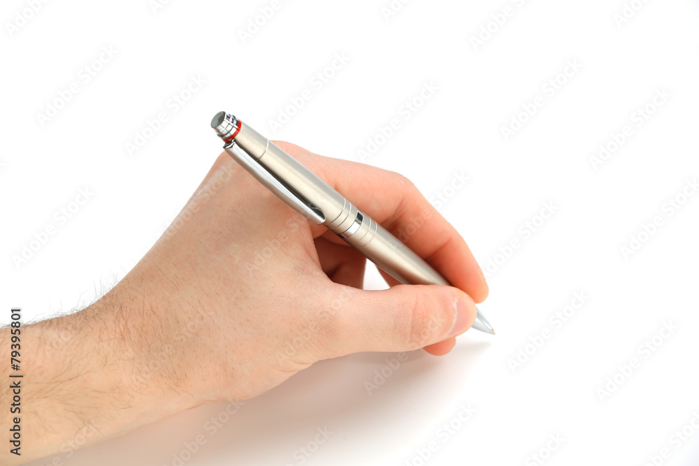 Male hand with pen isolated on white Male hand with pen isolated on white