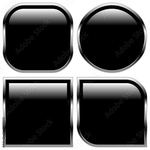 Stylish black glossy shapes, shiny buttons