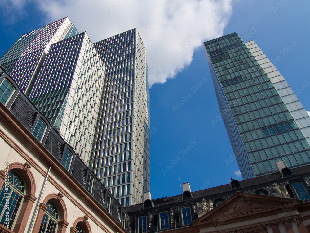 Contrast of old and modern architecture in Frankfurt, Germany