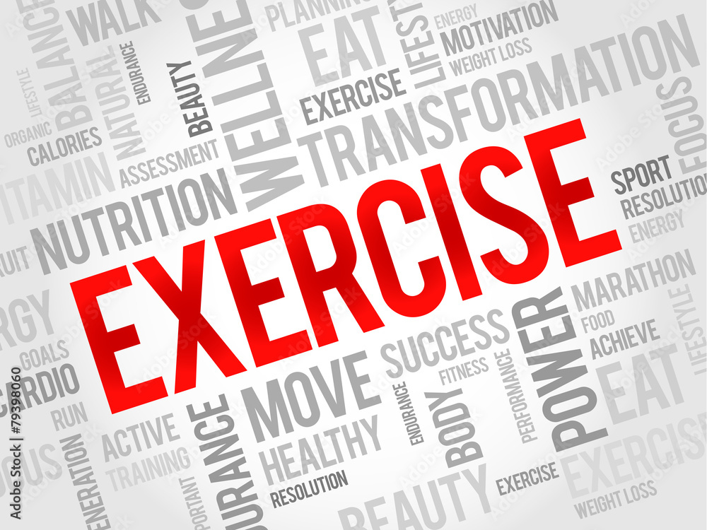 EXERCISE word cloud, fitness, sport, health concept EXERCISE word cloud, fitness, sport, health concept