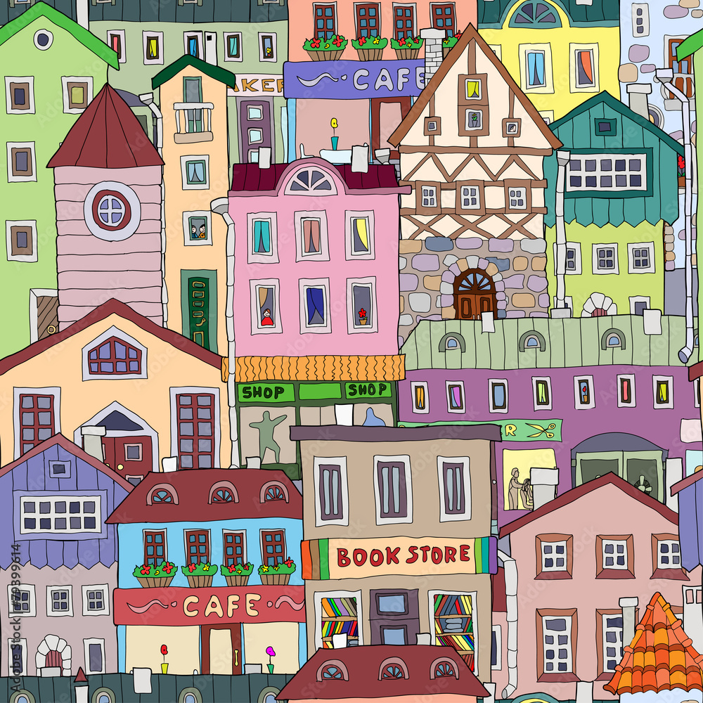 Pattern with old houses