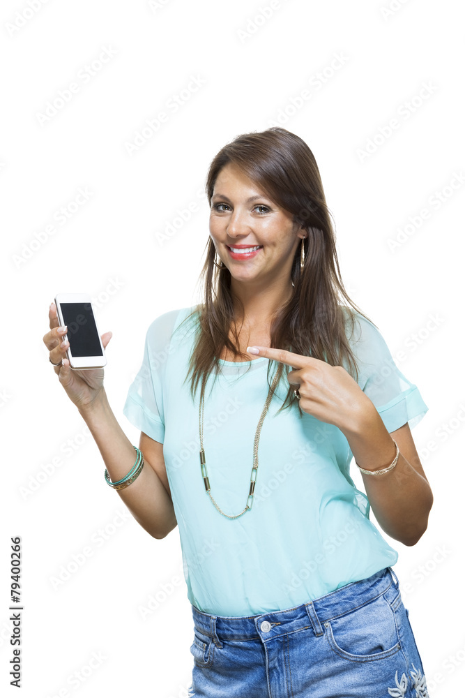 Pretty Happy Woman Holding a Mobile Phone Pretty Happy Woman Holding a Mobile Phone