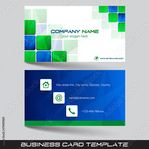 Business card template, visiting card with square pattern