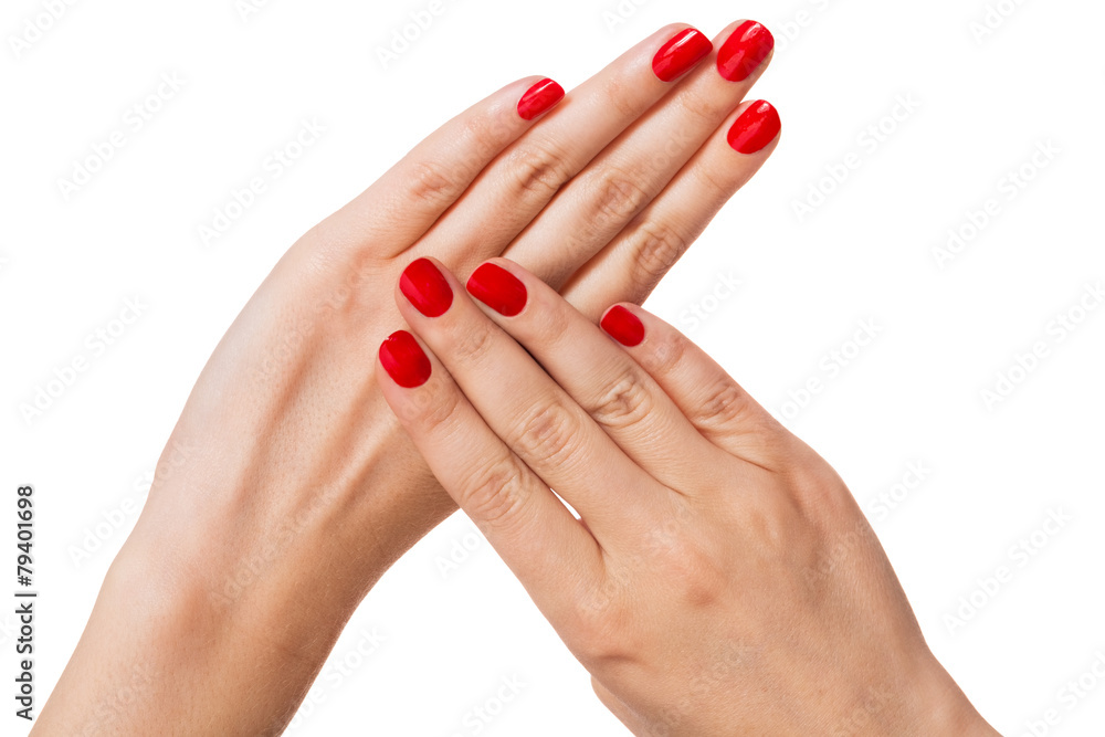 Woman with beautiful manicured red fingernails Woman with beautiful manicured red fingernails