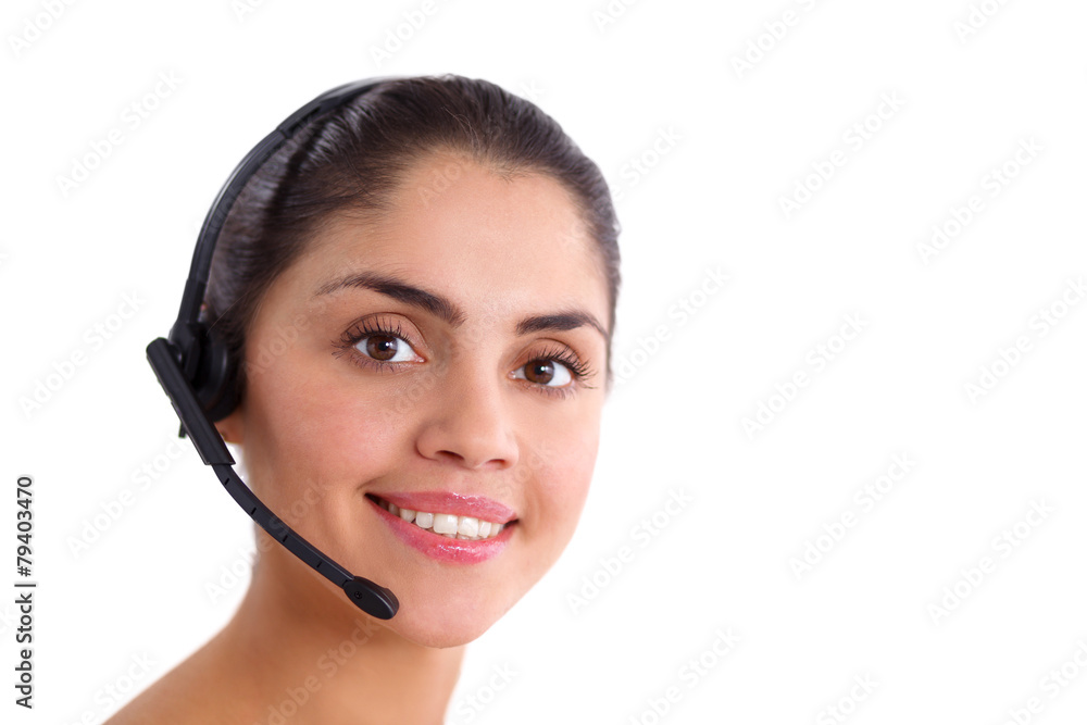 Close-up portrait of a customer service agent sitting at office Close-up portrait of a customer service agent sitting at office