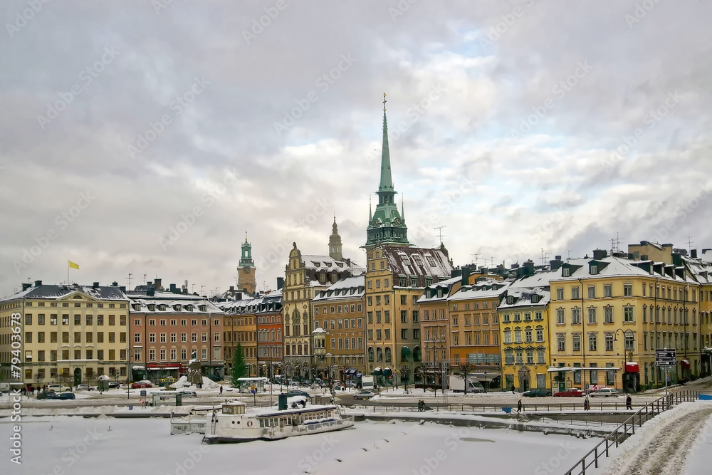 Stockholm city center in winter
