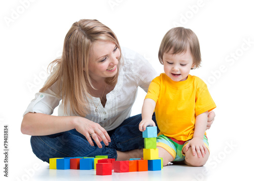 kid boy and mother play tog...