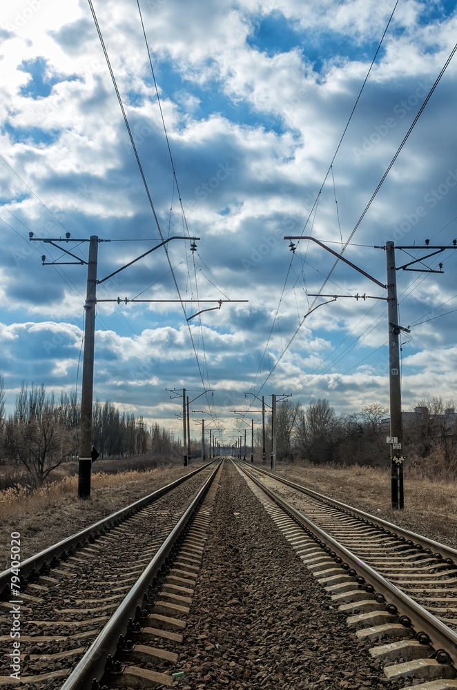Railroad way with blue sky