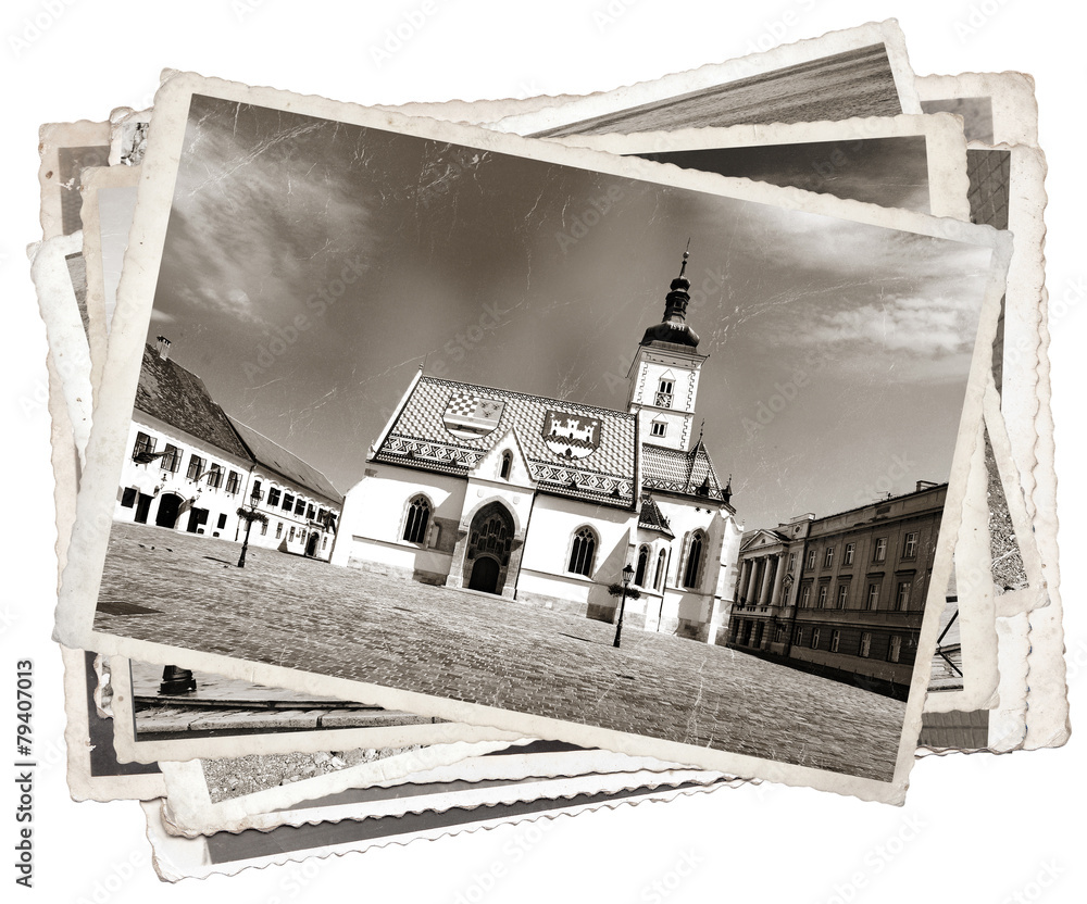 Fototapeta premium Black and white photos, Vintage photo St. Mark' church Zagreb