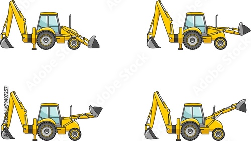 Backhoe loaders. Construction machines. Vector illustration