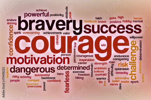 Courage word cloud with abstract background