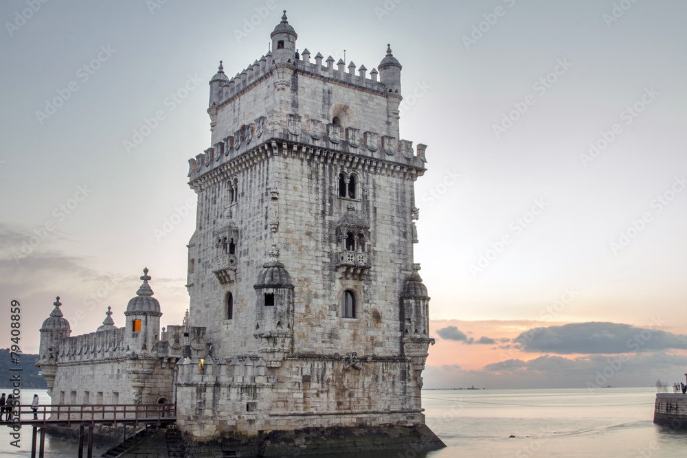 Famous landmark, Tower of Belem, located in Lisbon, Portugal.