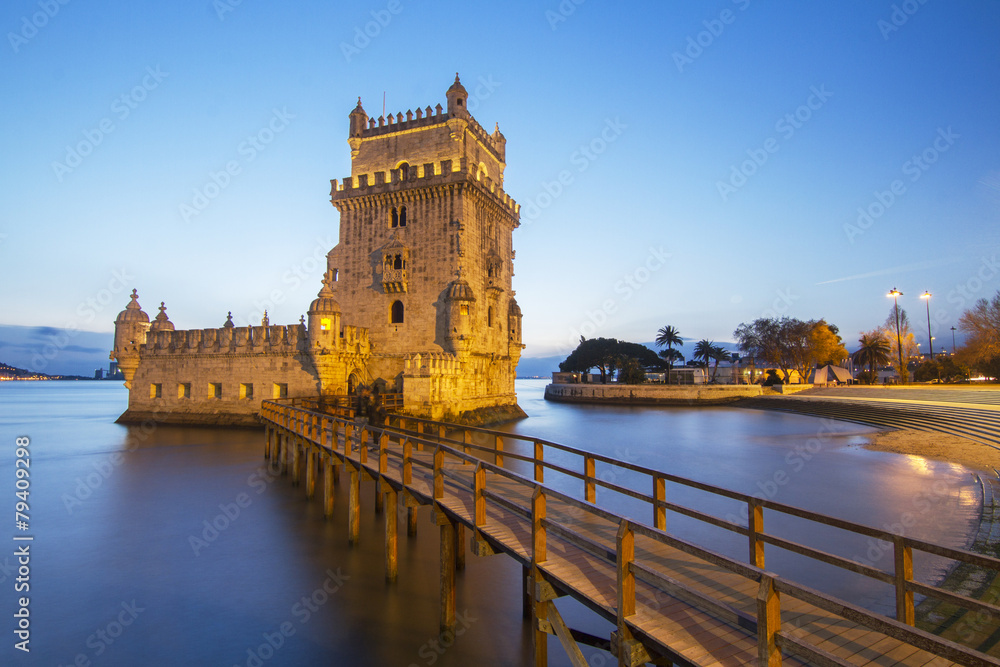 Famous landmark, Tower of Belem, located in Lisbon, Portugal. - obrazy, fototapety, plakaty 