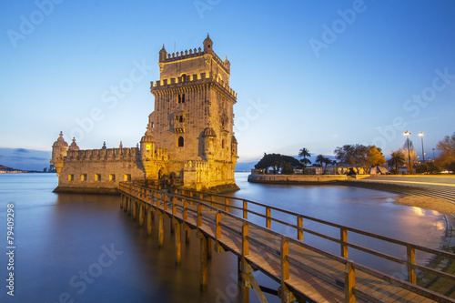 Famous landmark, Tower of Belem, located in Lisbon, Portugal.