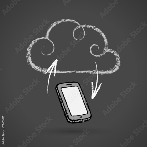 Cloud Computing Concept With Cellphone Vector Chalkboard Drawing
