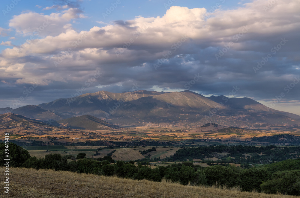 Fototapeta premium Valley and mount Olympus at the background, Greece