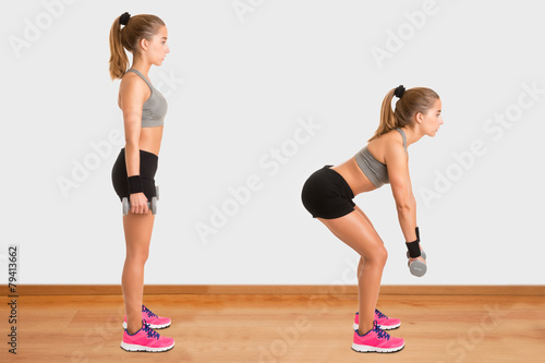 Woman Doing Dumbbell Deadlift photo